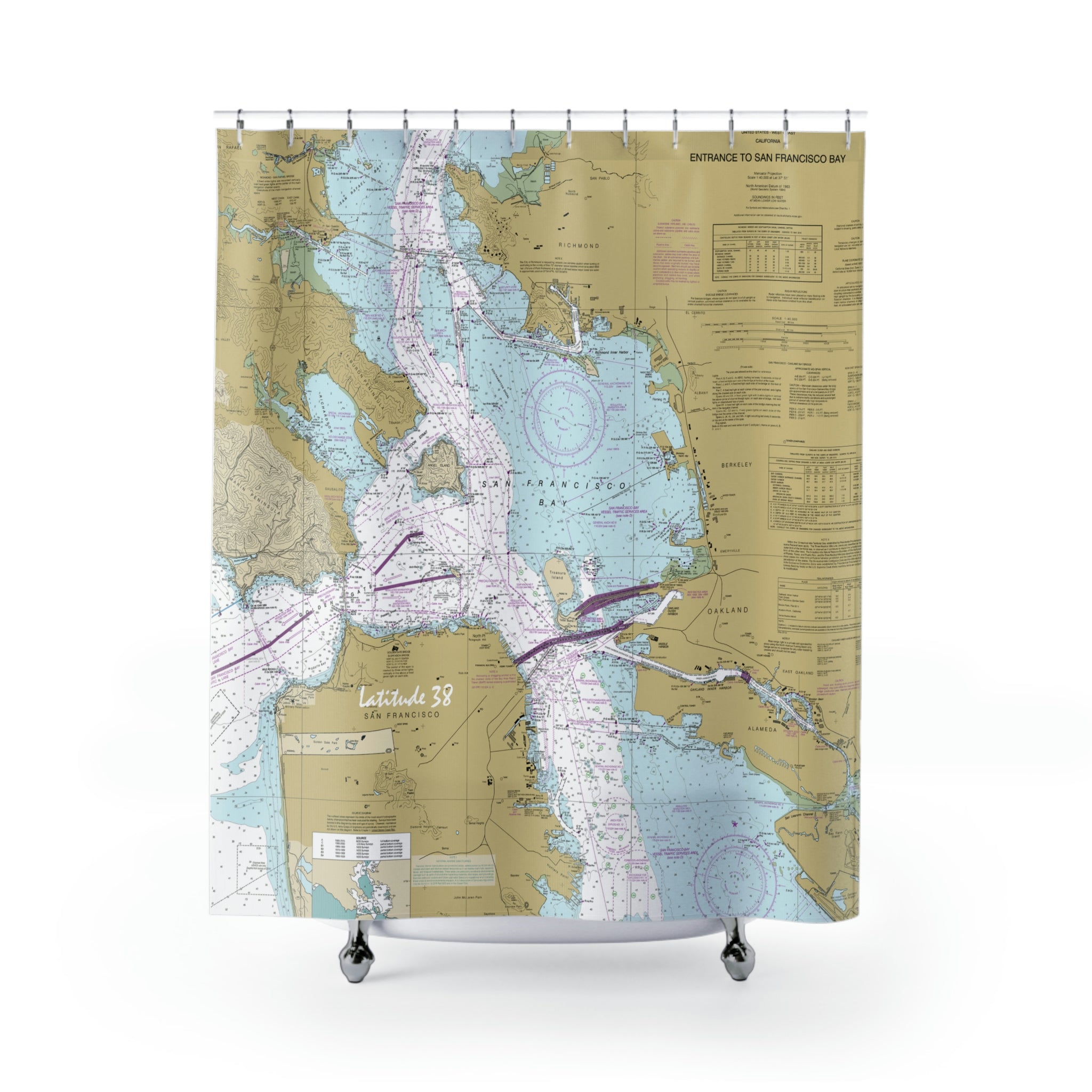 CA: San Francisco, CA Nautical Chart Shower Curtain / hot Made to Order